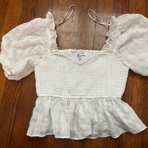 Emory Park Cream Smocked Puff Sleeve Blouse